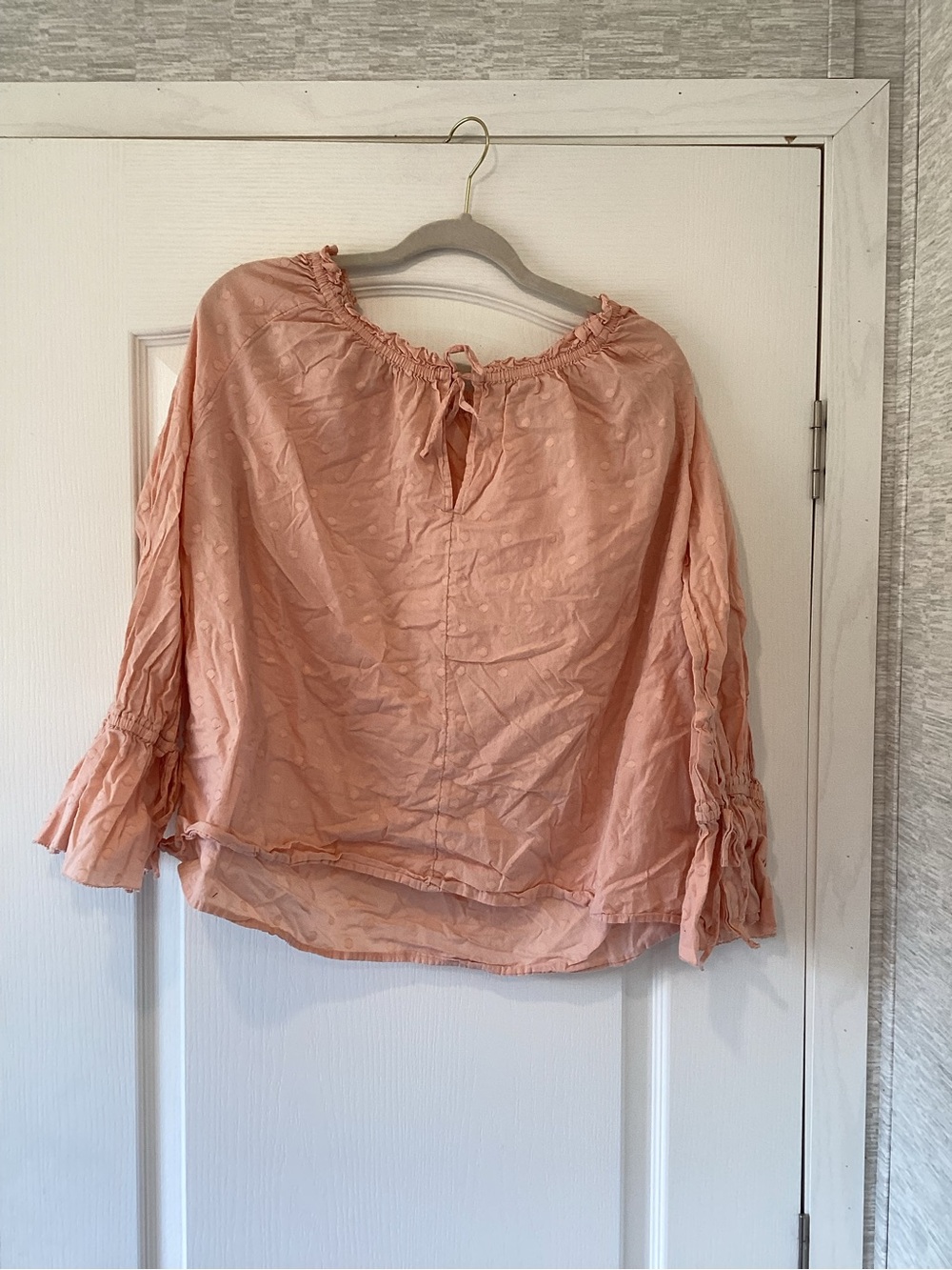 Caslon Peach Tie-Neck Peasant Blouse 1X EUC